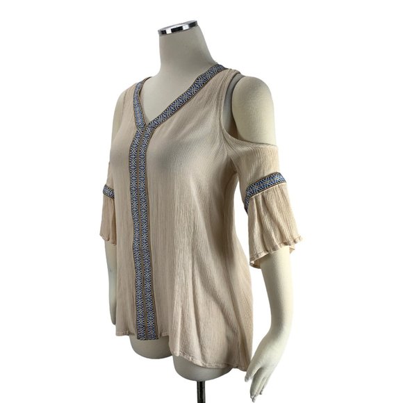 Soieublu Small S Boho Top Cold Shoulder Embroidery - Picture 2 of 5